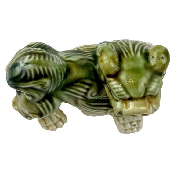 Vintage Ceramic Foo Dog Lion Shishi Figurine Green Blue & Cream Detailed EUC - Picture 2 of 10
